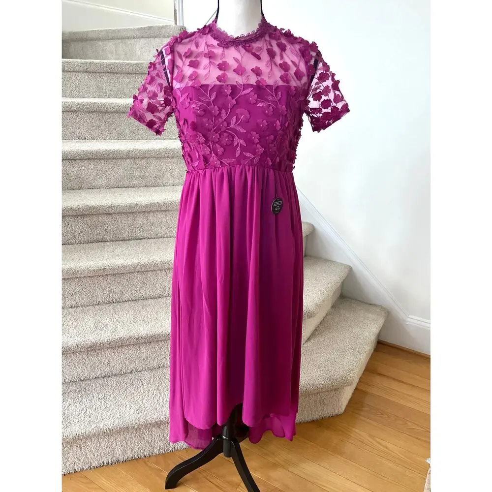 NWT Chi Chi London Maternity Andrica Pink Floral Applique High Low Dress